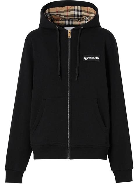 burberry black zip up hoodie|burberry hoodie with check hood.